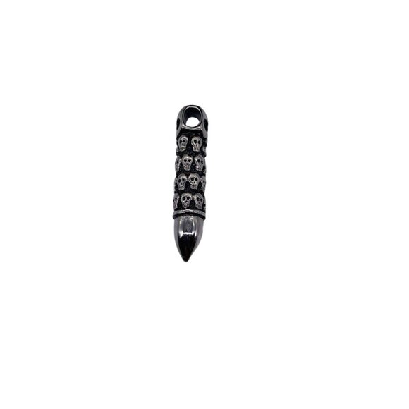 Skull Design Bullet Pendant Charm Unisex Silver Tone - Picture 1 of 10